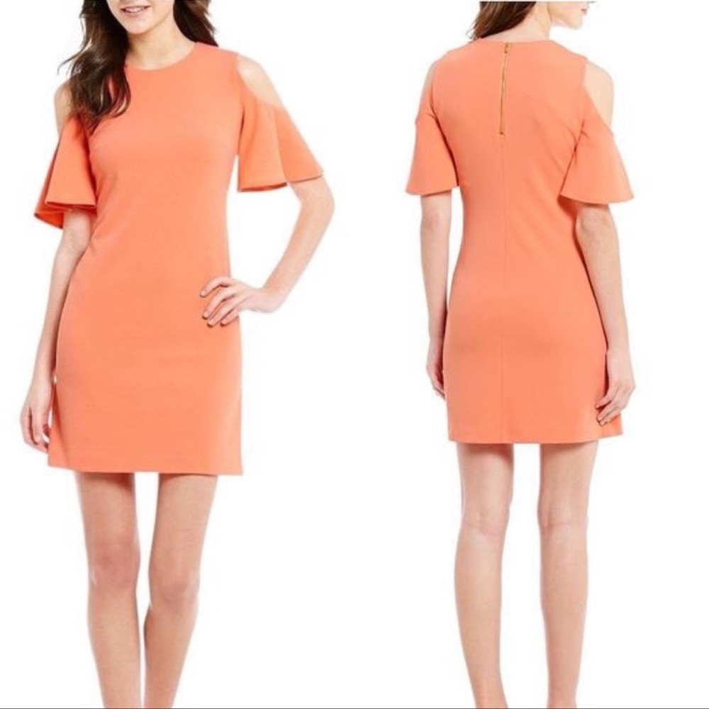 Calvin Klein • Cold Shoulder Peach Sheath Dress Size 8